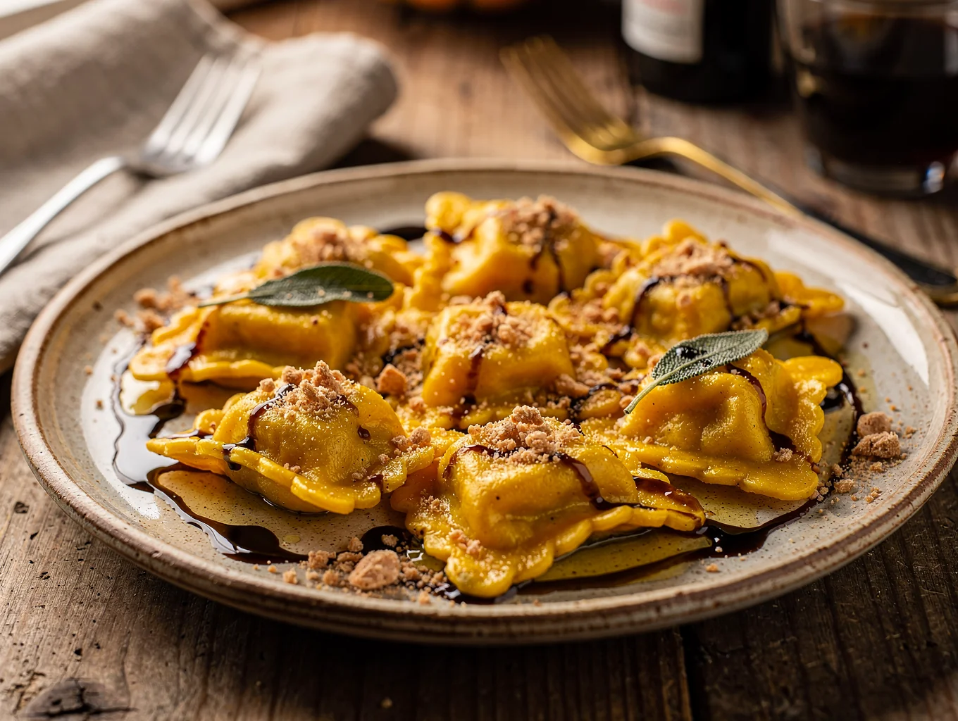 Hand-folded pumpkin tortelli in sage brown butter